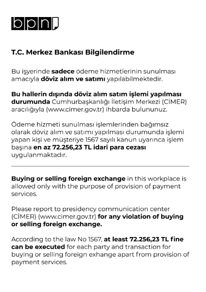 TCMB Döviz Alım Satım Bilgilendirme Belgesi resmi